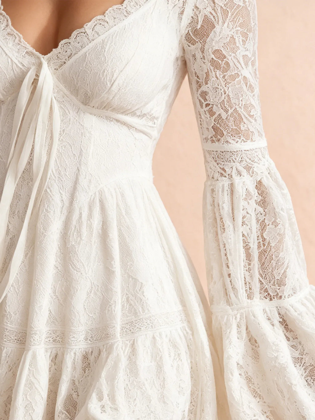 Western Dress — Champagne Sand Asymmetrical High-Low Lace Dress Mini Dress