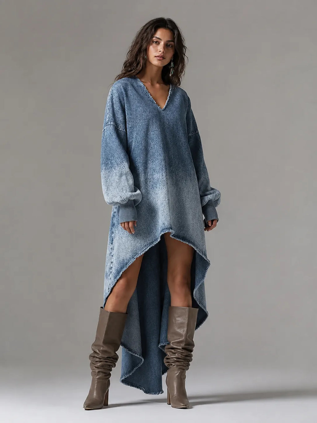 Oversized Denim High‐Low Dress