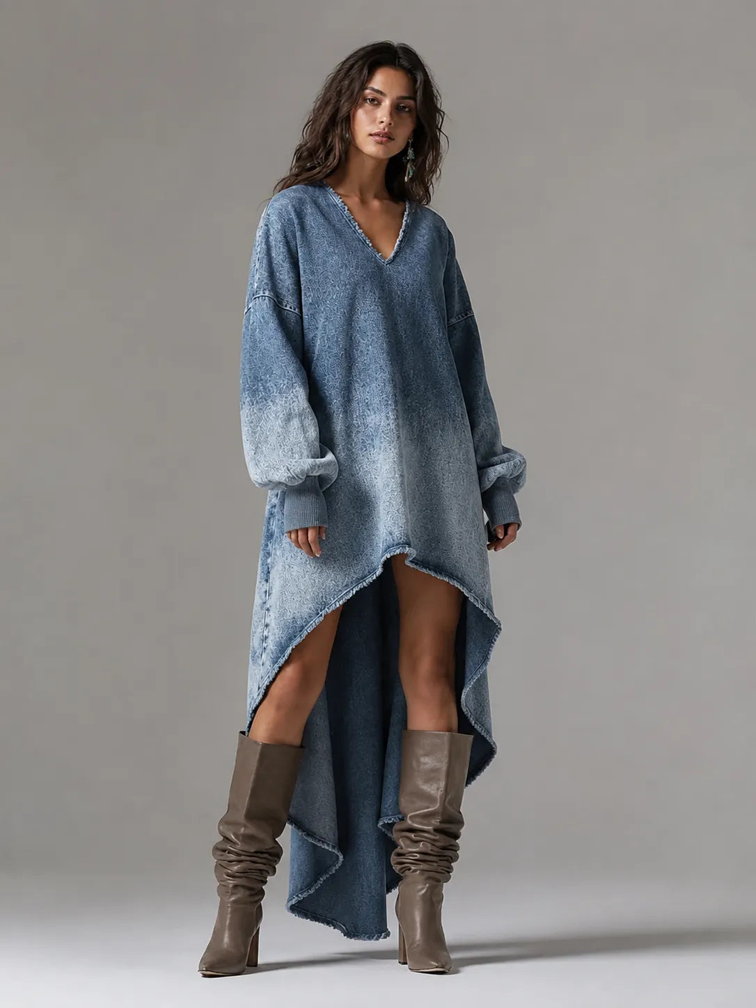 Oversized Denim High‐Low Dress