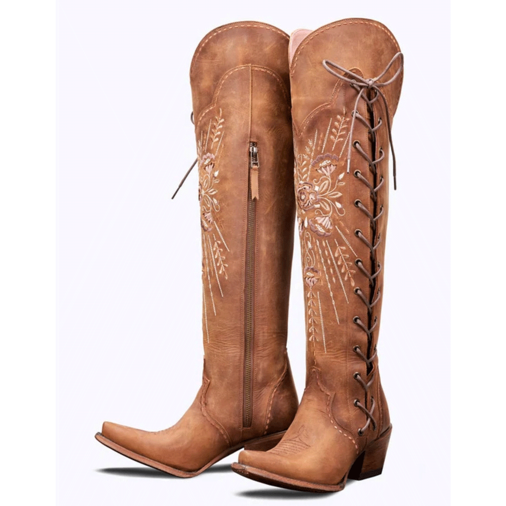 Cowboy Carter Outfits Womens Vintage Embroidered Lace-Up Western Boots