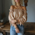 Women's Elegant, Loose-fitting, Comfortable, Breathable Off-the-shoulder Linen Cropped Top With Frayed Edges