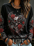 Women's Halloween Gothic Print Crew Neck Long Sleeve T-shirt