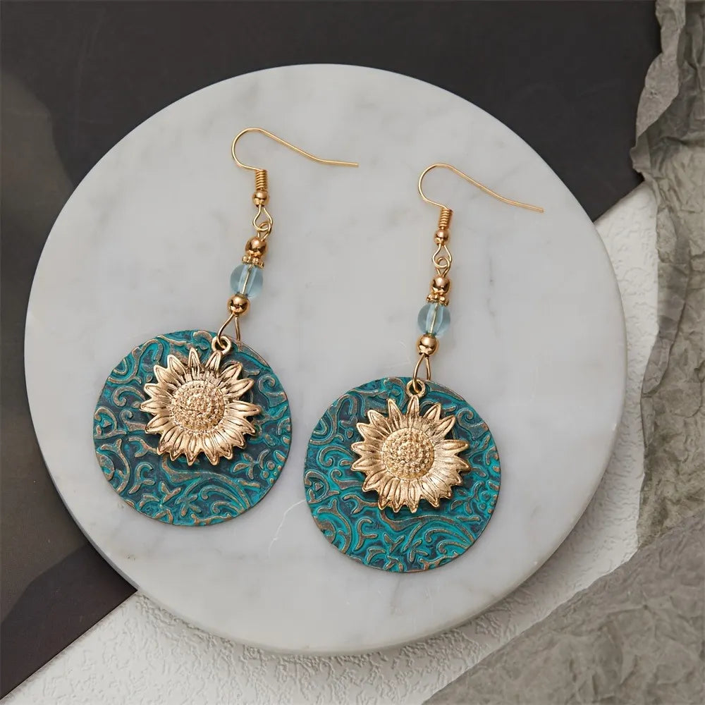 Boho Sunflower Earrings Creative Fashion Vintage Engagement Wedding Drop Earrings Female Jewelry tribal jewelry