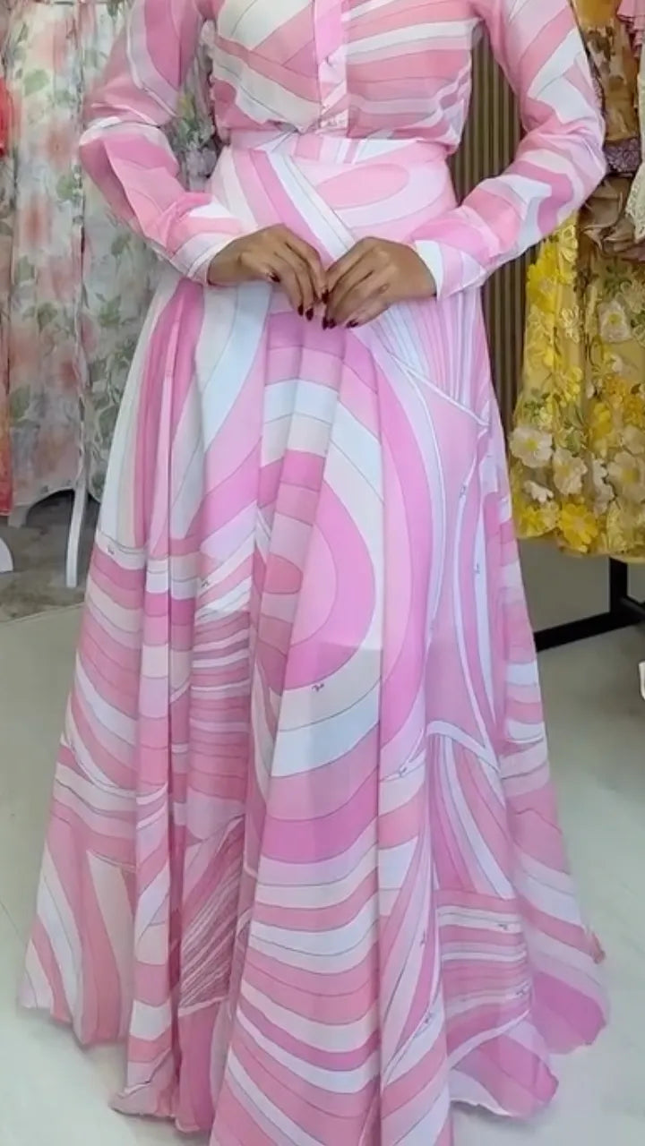 Pink Swirl Print Shirt Maxi Skirt Two‐Piece Set
