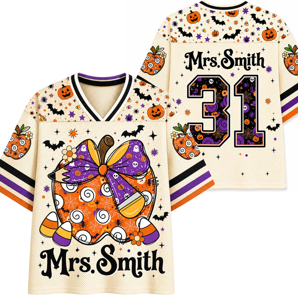 Chaotic Club Custom Name Spooky Teacher Pumpkin Mesh Jersey