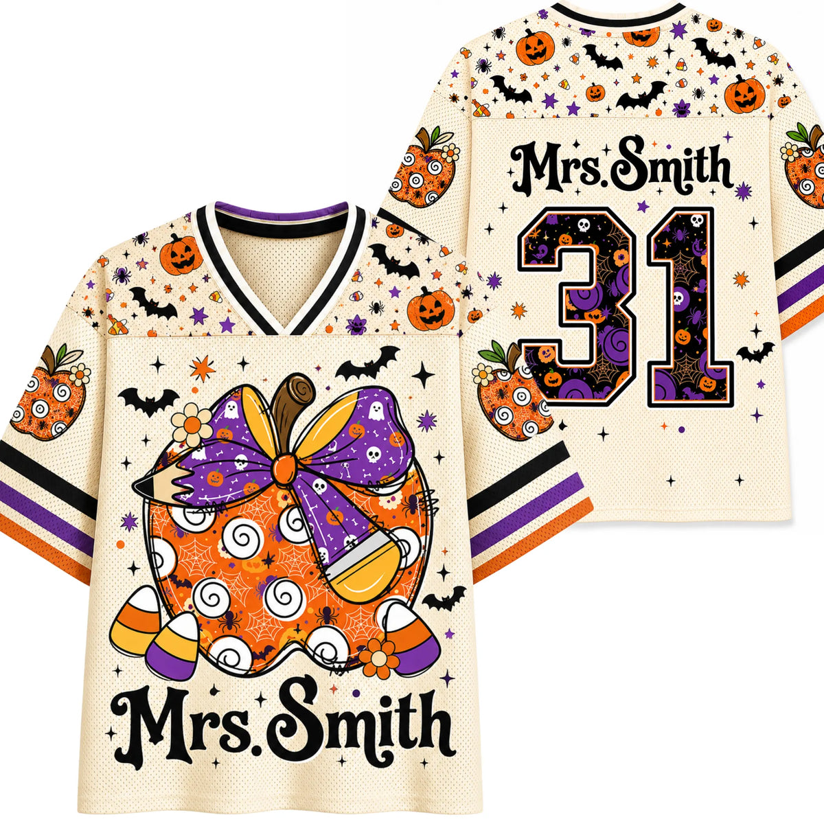 Chaotic Club Custom Name Spooky Teacher Pumpkin Mesh Jersey