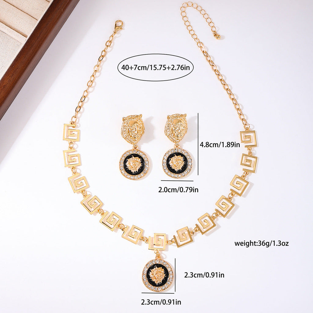 Valentine's Day Vintage Lion Head Necklace Earring Set