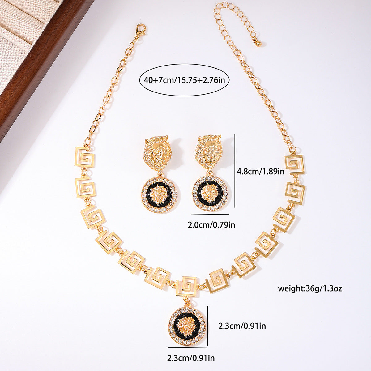 Valentine's Day Vintage Lion Head Necklace Earring Set
