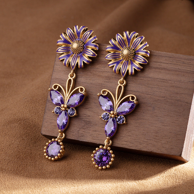 Zircon Butterfly Austrian Crystal Enamel Stud Earrings