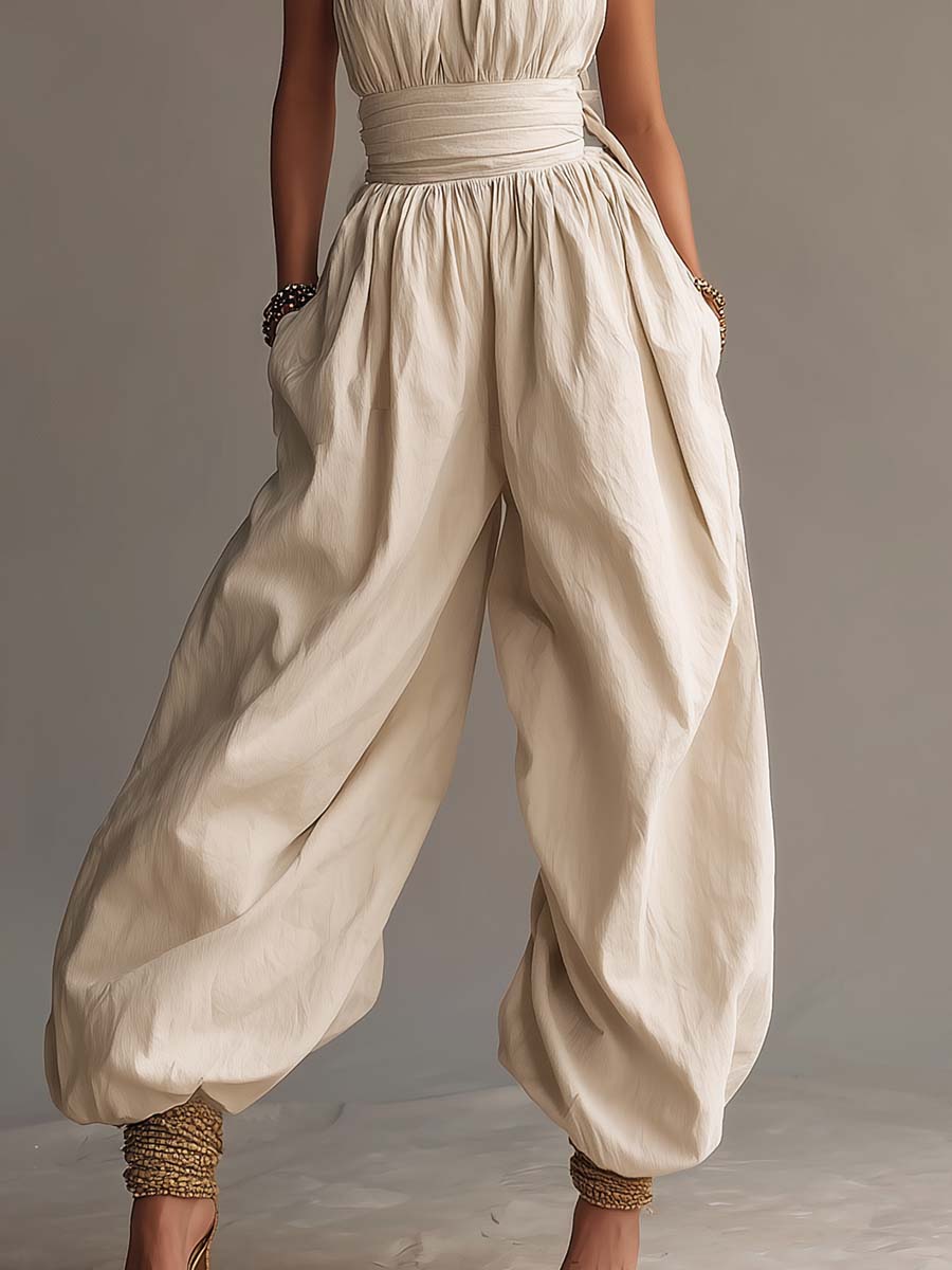 Bohemian Cotton Strapless Balloon-Leg Jumpsuit