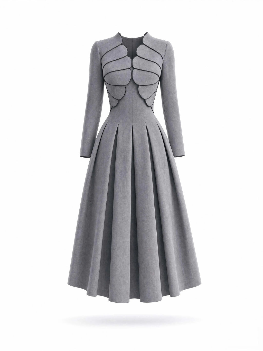 Vintage Petal Collar Pleated Midi Dress