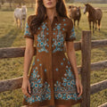 Cotton Embroidered Western Shirt Dress With Floral Pattern And Button-Down Design