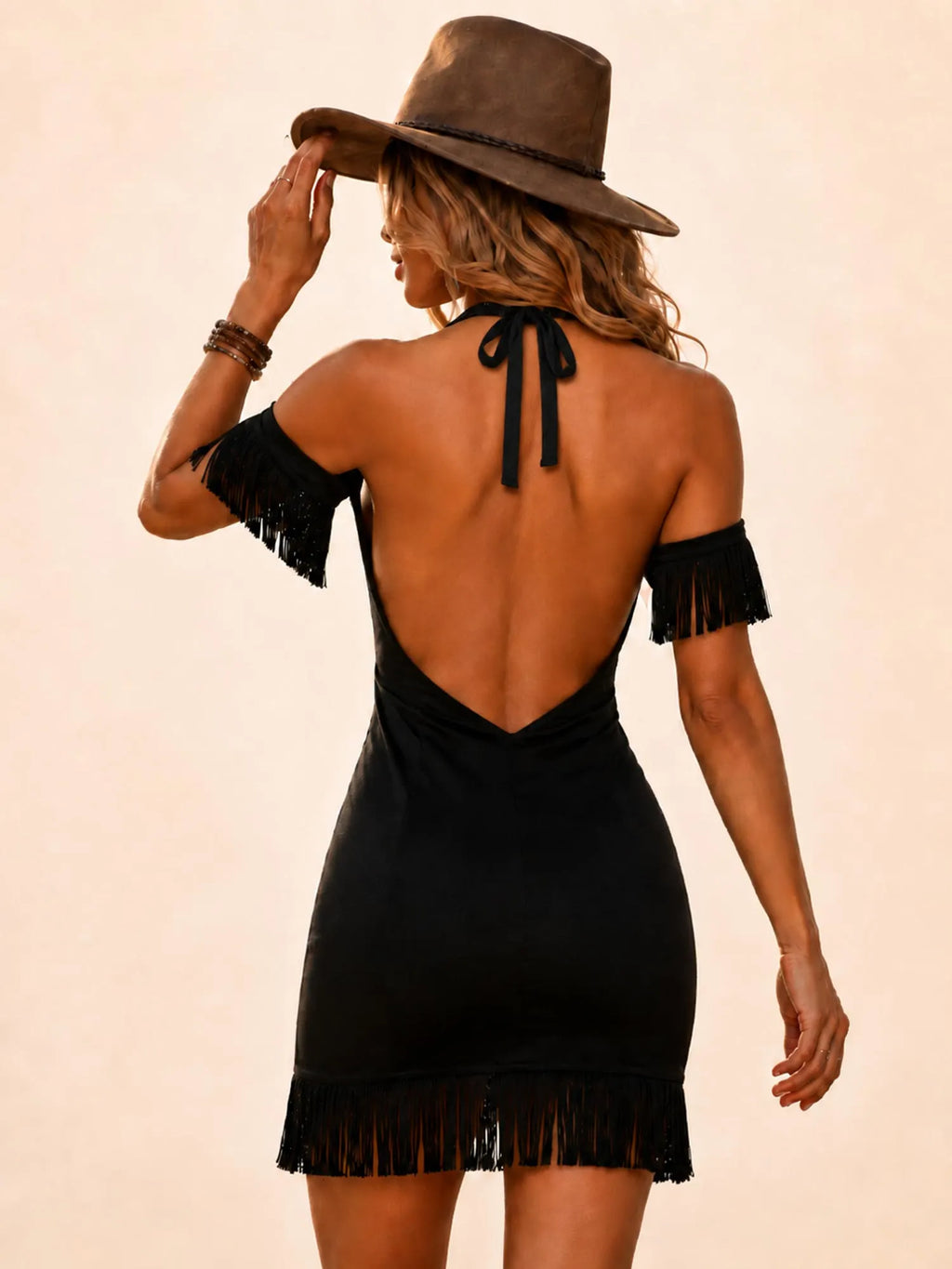 Ideal for Western Desert Roadtrips — Black V-Neck Heavy Embroidered Bodycon Short Mini Dress