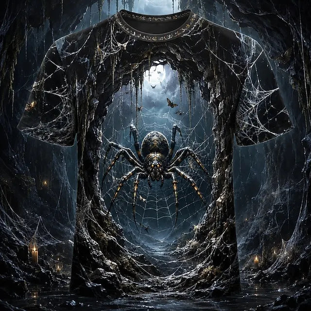 Men's Halloween Spider Web Print Crew Neck T-shirt