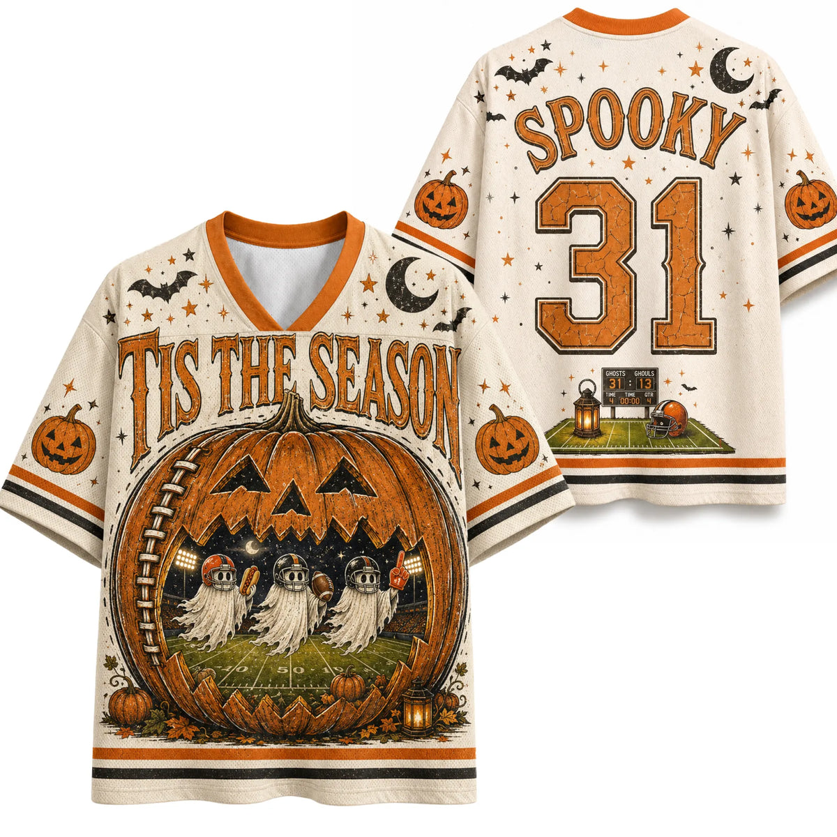 Chaotic Club Vintage Football Pumpkin Ghosts Halloween Mesh Jersey