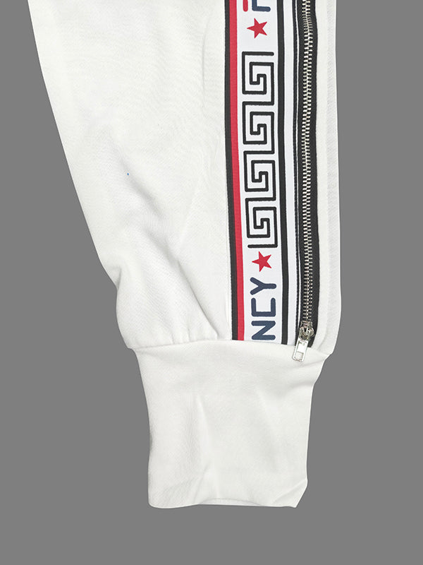 Letter Print Split-Side Zipper Long Sleeves Hooded Jackets+Pants Two Pieces Set