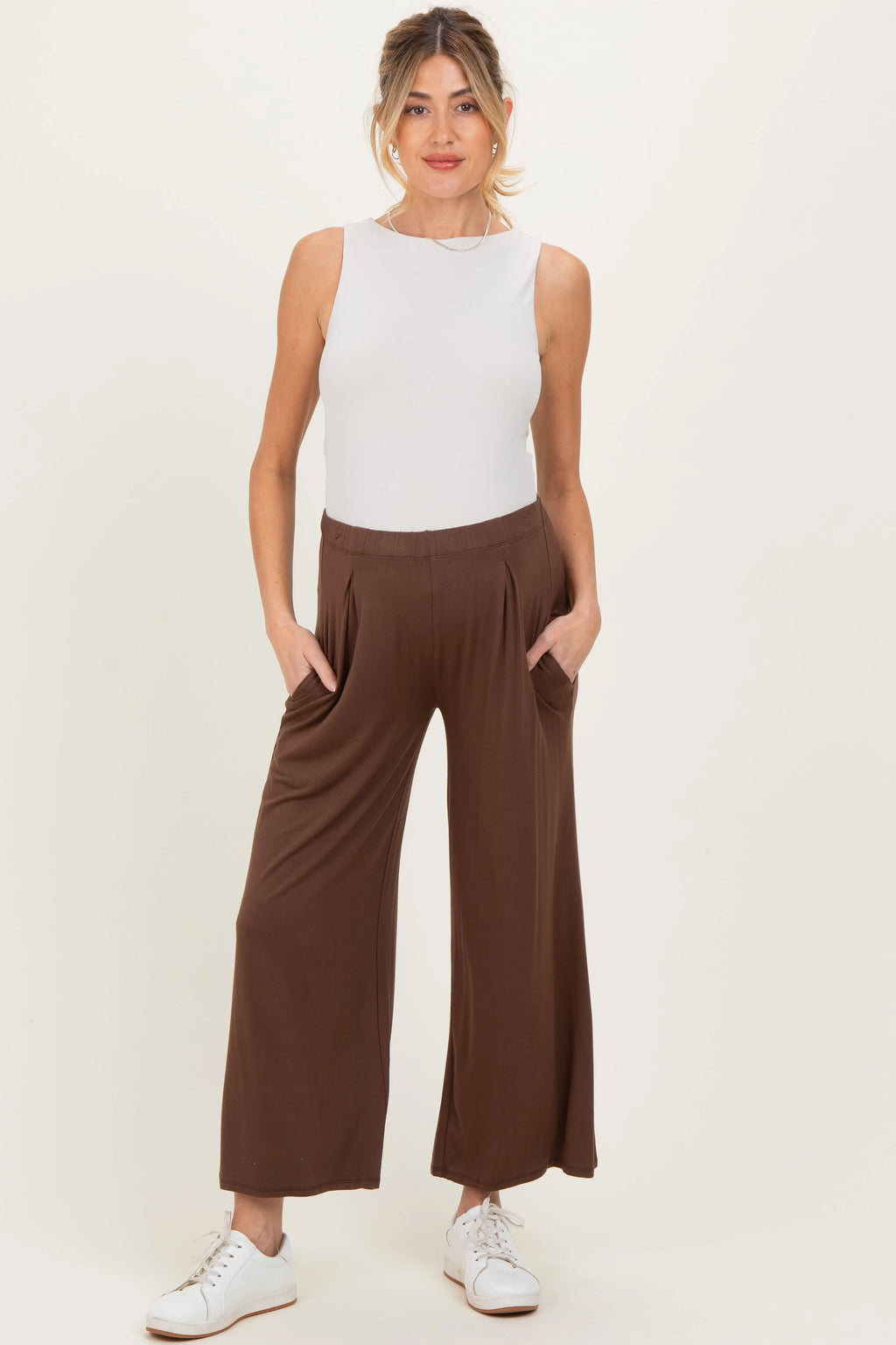 Brown Wide Leg Ankle Maternity Lounge Pants