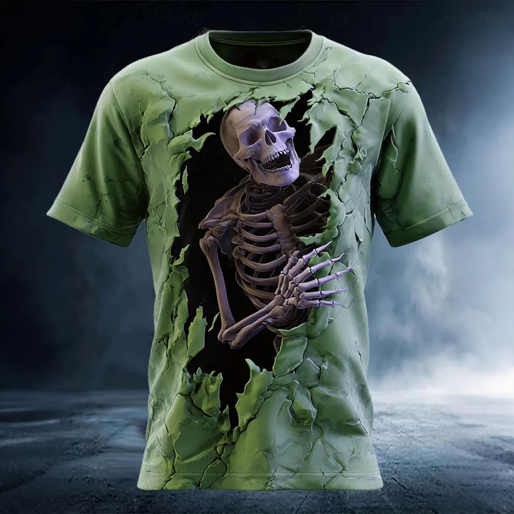 Men's Retro Halloween Skull Pattern Casual T-shirt