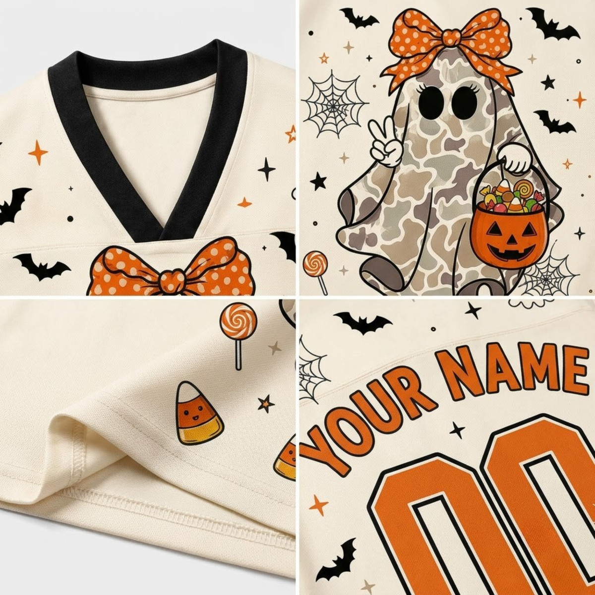 Chaotic Club Camo Bow Ghost Trick or Treat Halloween Mesh Jersey