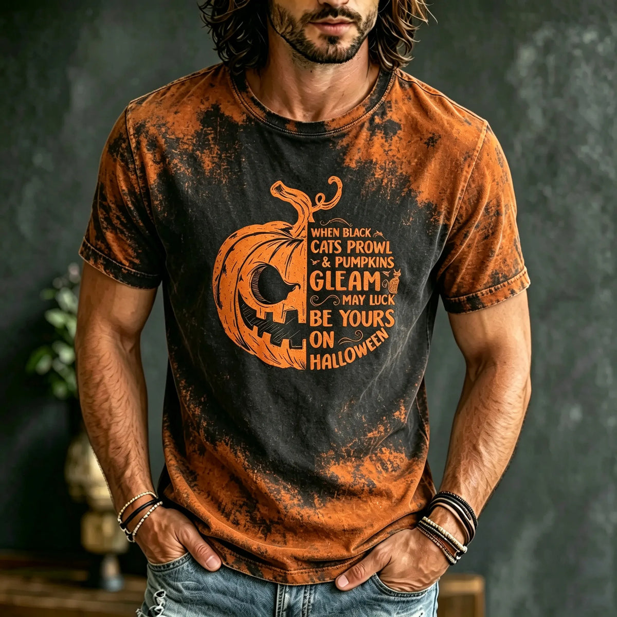 Men's Retro Halloween Pumpkin Print T-shirt