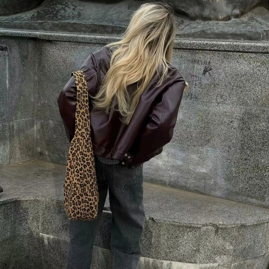 Vintage Lapel Zipper Faux Leather Jacket