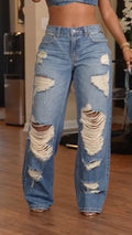 Ripped Distressed Wide‐Leg Jeans