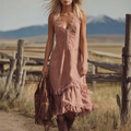 Silk Satin Lace Trim Sleeveless Midi Dress With Zipper Front And Ruffled Hem