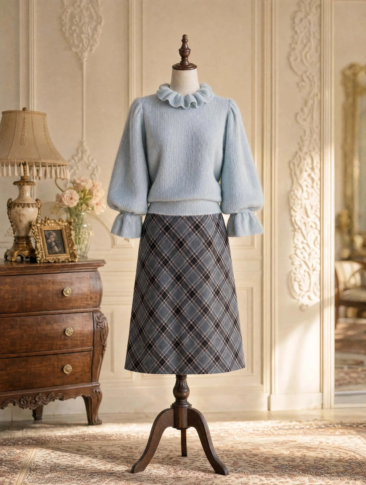Vintage Plaid A‑Line Midi Skirt