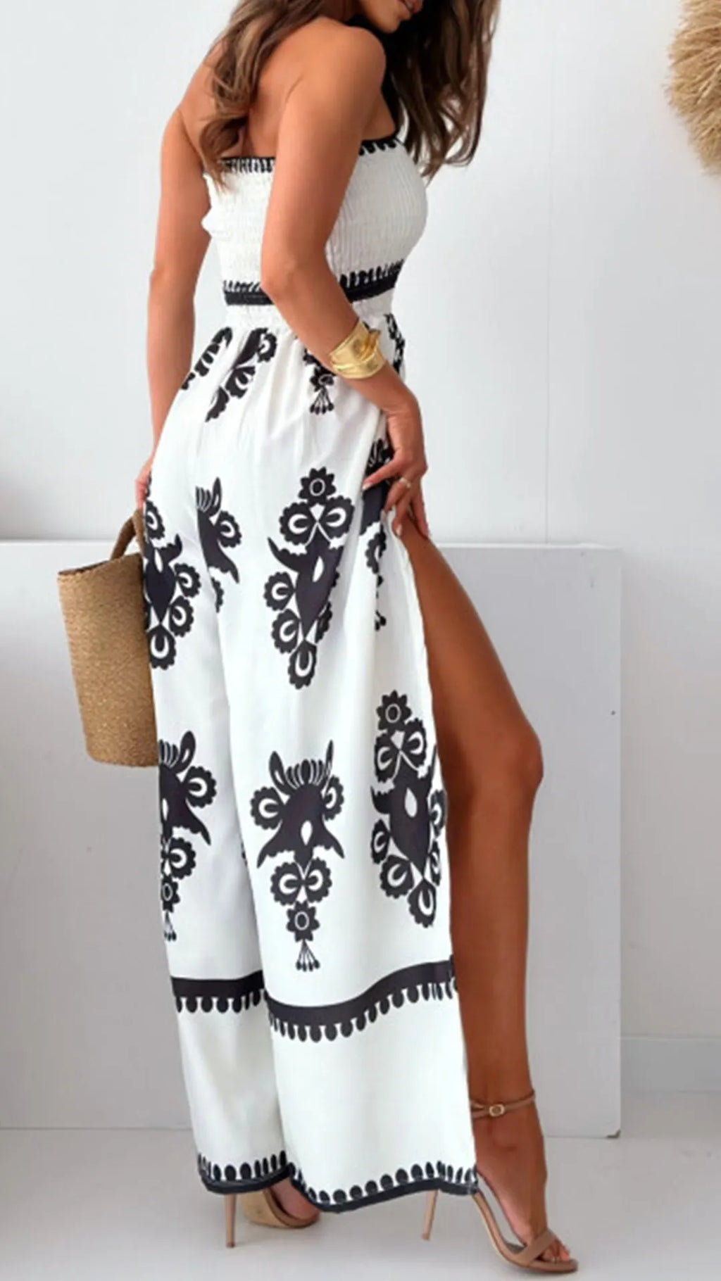 Women's White Jumpsuit Plus Size Tube Top Printed Jumpsuit