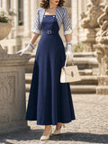 Vintage  Square Neck Belted Full Skirt Fake Two‑Piece Maxi Dress