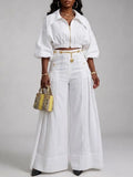 Casual Two-piece Set Featuring A Cropped Linen-cotton Jacket With A Front Zip And Wide-leg Trousers.