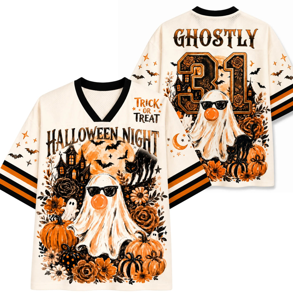 Chaotic Club Ghost Blowing Bubble Gum Brushstroke Halloween Mesh Jersey
