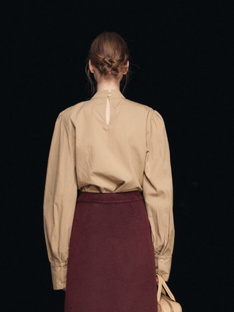 Mock Neck Puff Sleeve Blouse