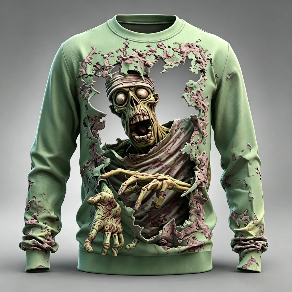 Men's Halloween Wall Mummy Zombie Print Sweatshirt
