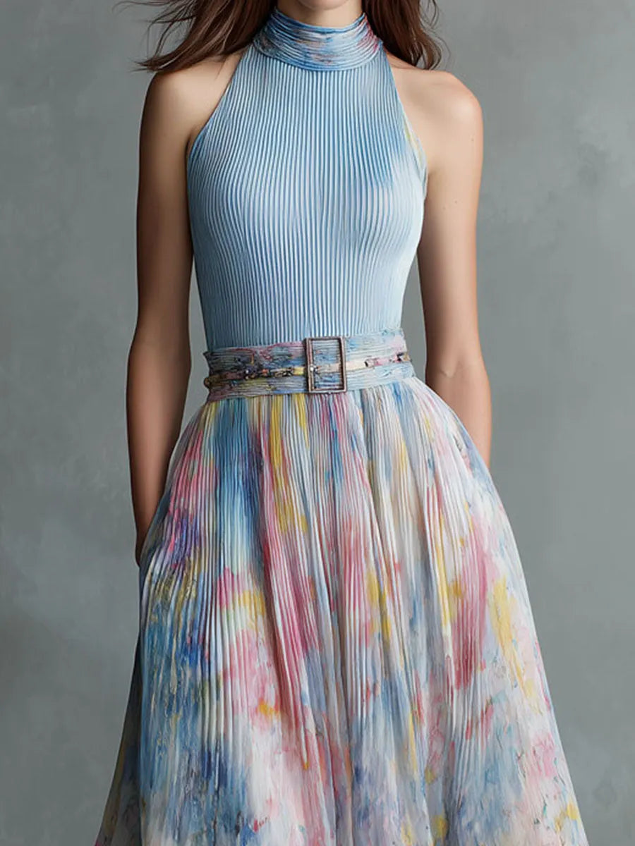 Elegant Midi Dress in pleated, Designer Aesthetic