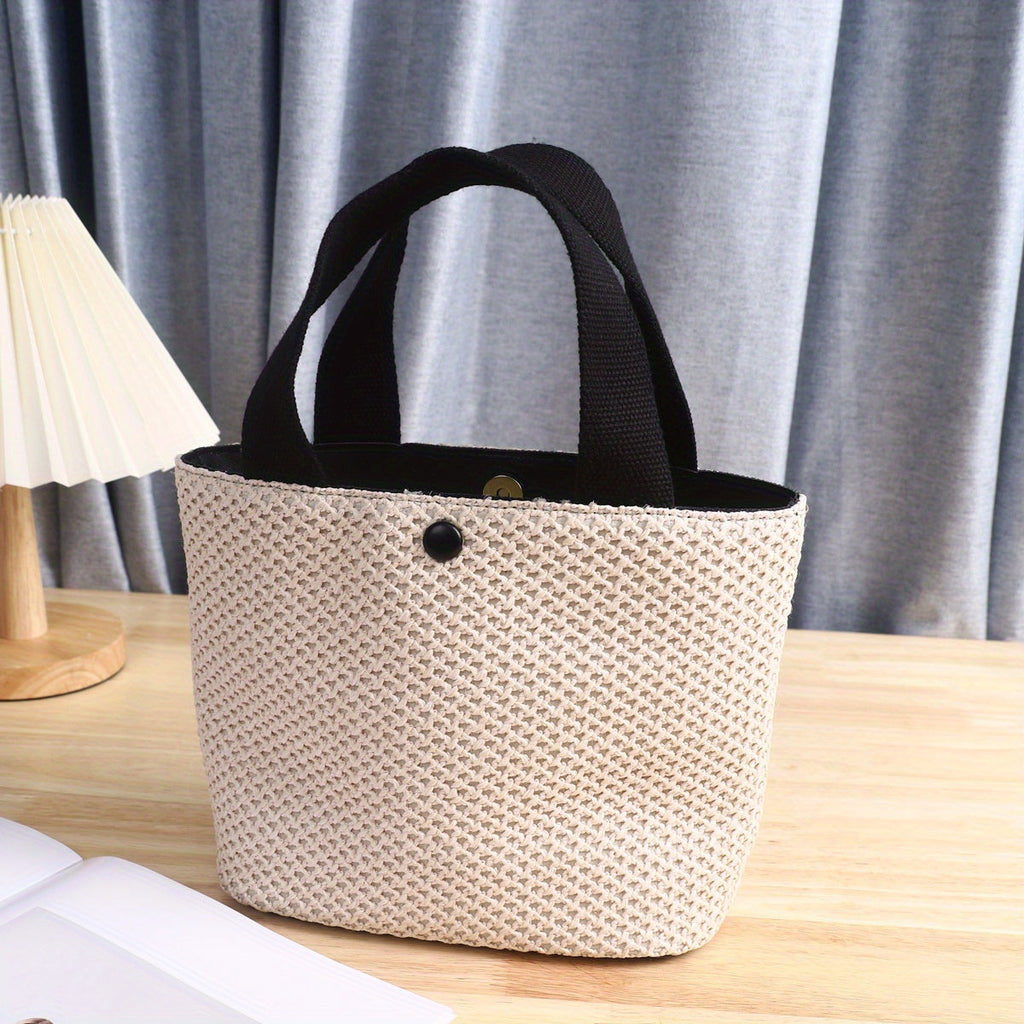 Vintage Straw Woven Handbags, Boho Style Summer Beach Bag, Women's Braided Tote Bag For Travel Picnic