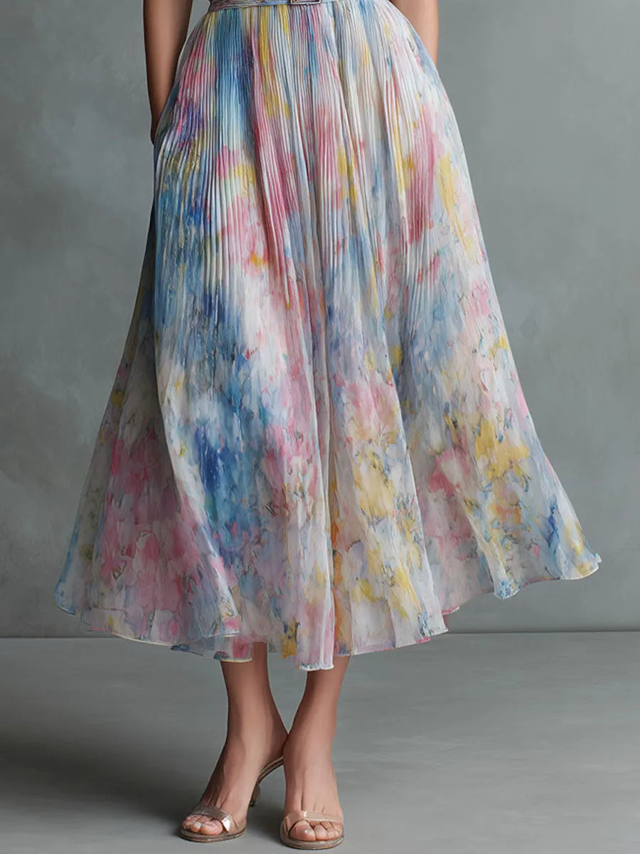Elegant Midi Dress in pleated, Designer Aesthetic