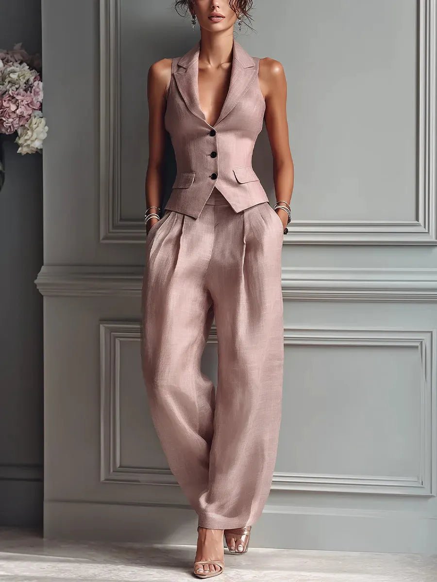 Elegant 2-Piece Tailored Vest and Wide-Leg Trousers Set