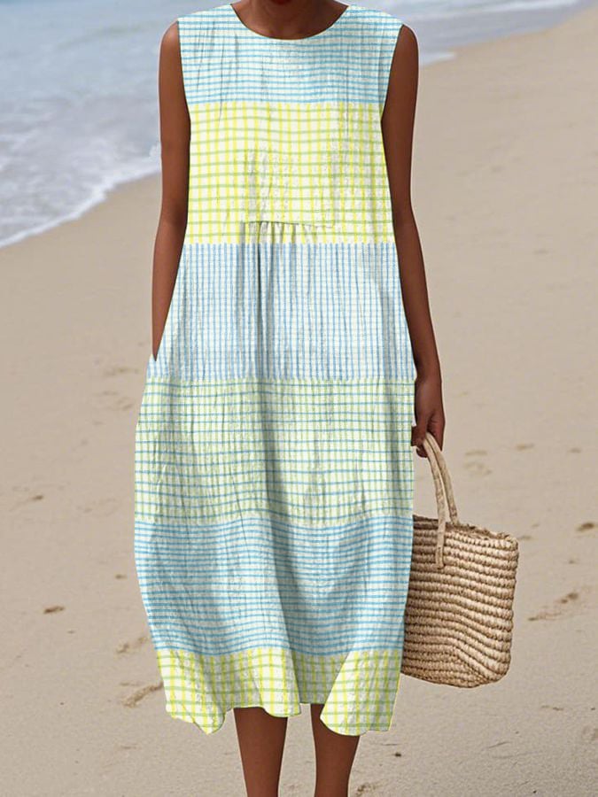 Women's Casual Irregular Striped Sleeveless Dress