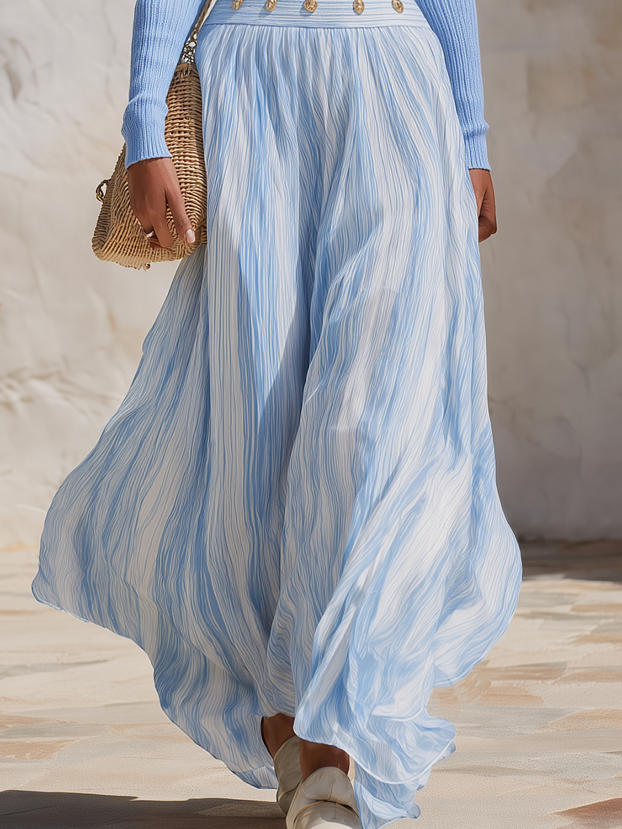 Resort-style Off-shoulder Knit Top And Chiffon Skirt Set