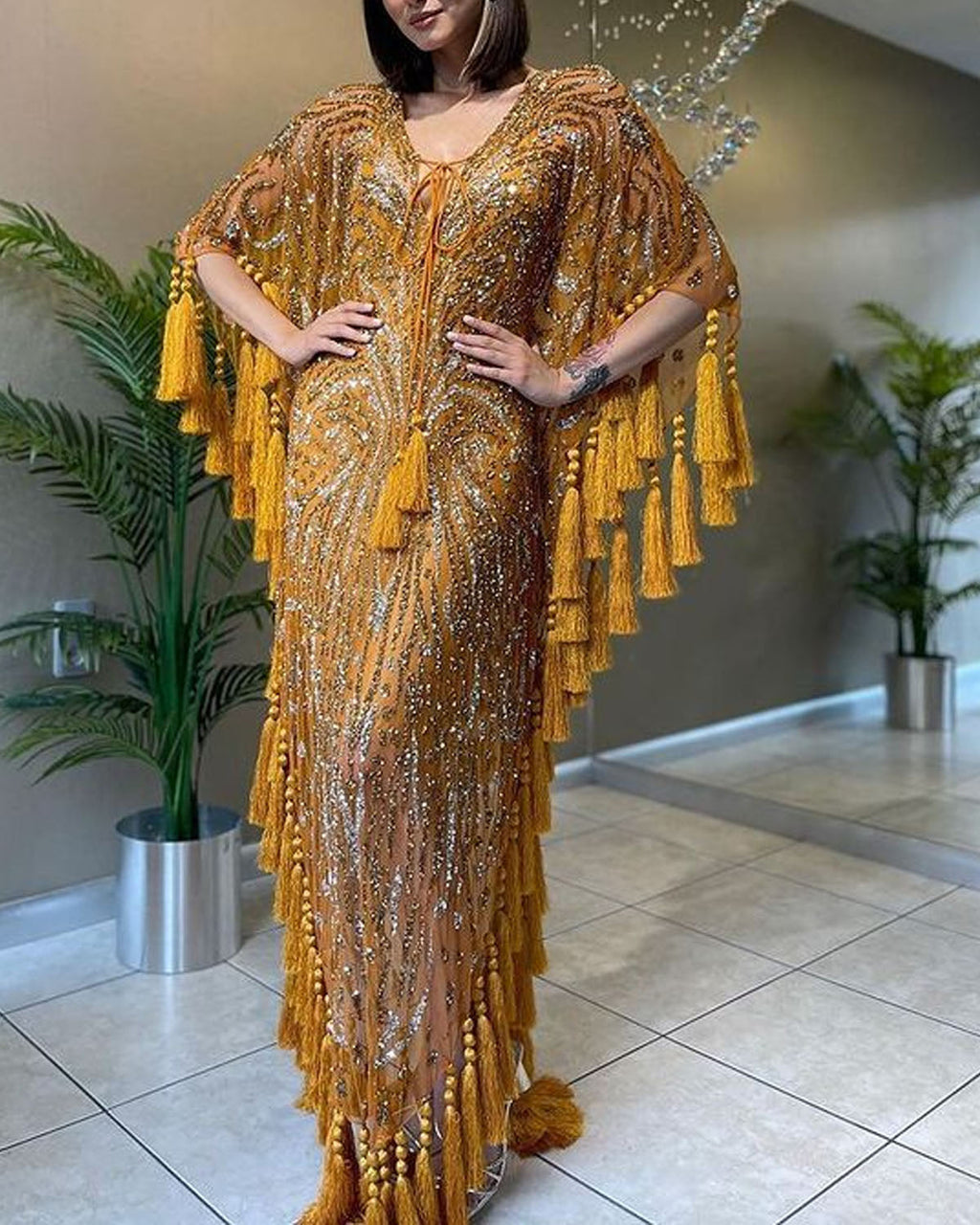 Elegant V Neck Fringe Dress