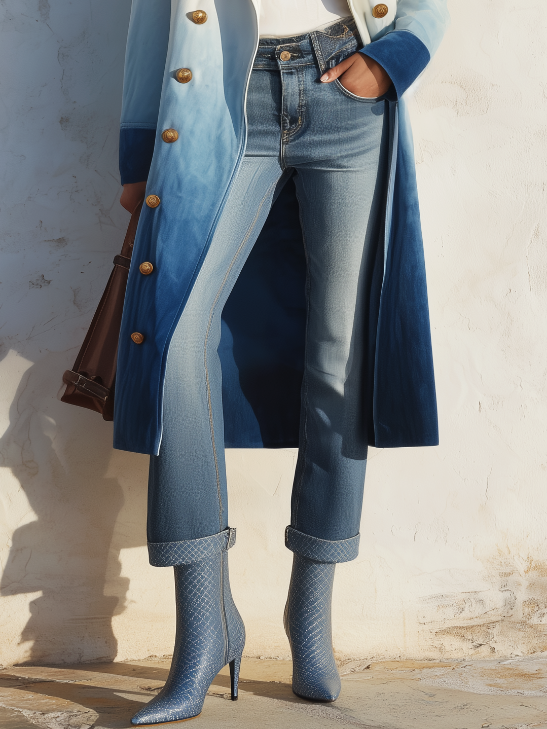 Vacation Vintage Gradient Print Faux Suede Midi Coat