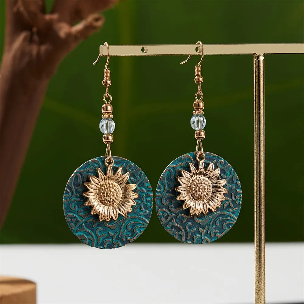 Boho Sunflower Earrings Creative Fashion Vintage Engagement Wedding Drop Earrings Female Jewelry tribal jewelry