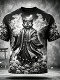 Men's Short Sleeve T-shirt Featuring Horned Demon Cat And Spider Lily Art