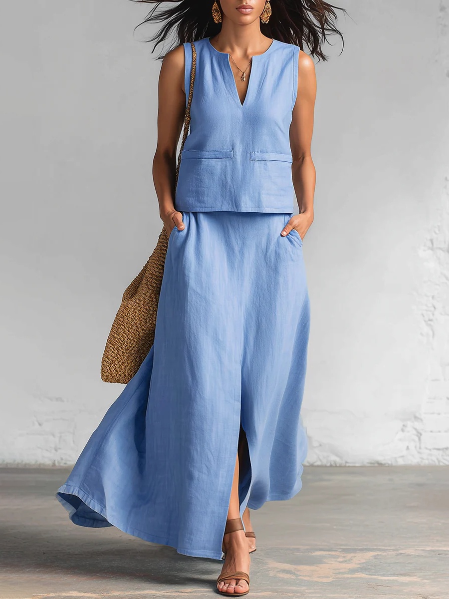 Minimalist And Elegant V-neck Top And Skirt Two-piece Set