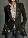 Dark Olive Floral Embroidered Tailored Blazer