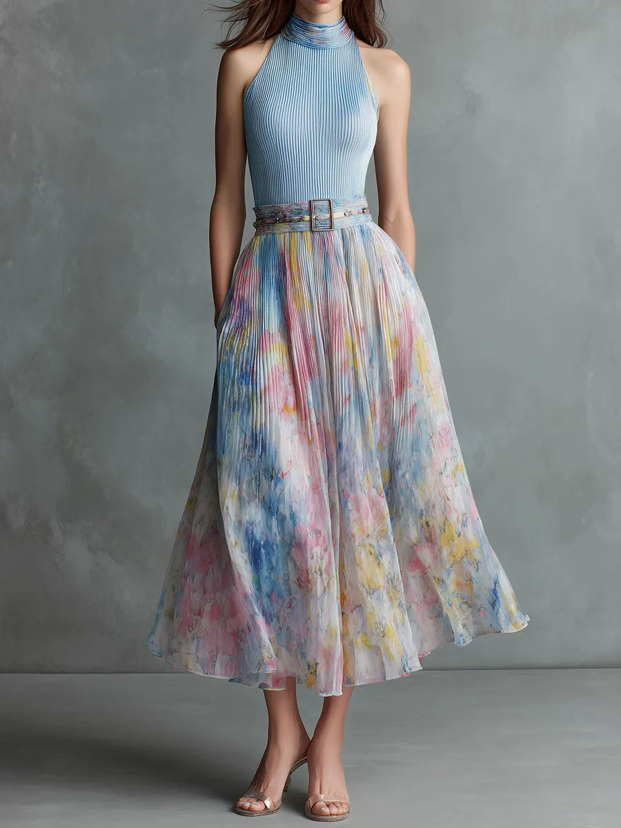 Elegant Midi Dress in pleated, Designer Aesthetic