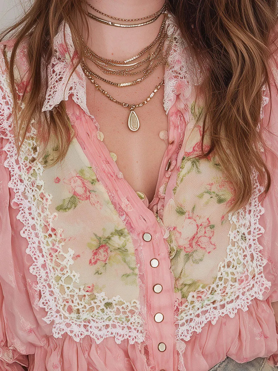 Retro Blouse in chiffon, Premium Look
