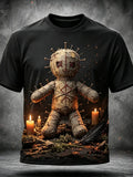 Men's T-shirt Featuring Voodoo Doll And Candle Design