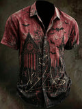 Men's Gothic Halloween Abstract Art Line Pattern Short-sleeve Shirt